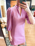 Pink Diamond Print Ruffle Collar Dress