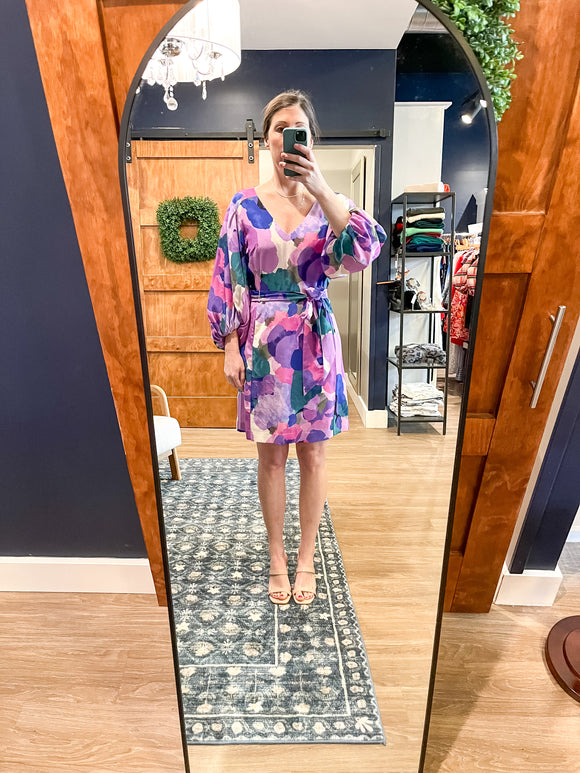 Purple Silk Watercolor L/S Dress