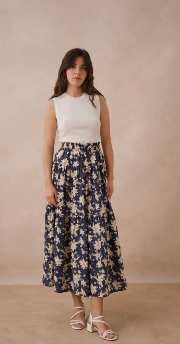 Daisy Print Tiered Skirt