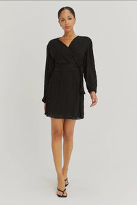 Black Pleated Chiffon Mini Dress