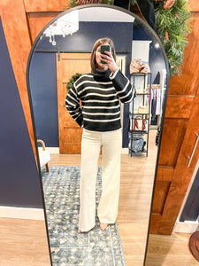 Black/Ivory Striped Turtleneck Sweater