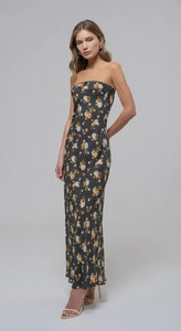 Hunter Green Floral Strapless Dress