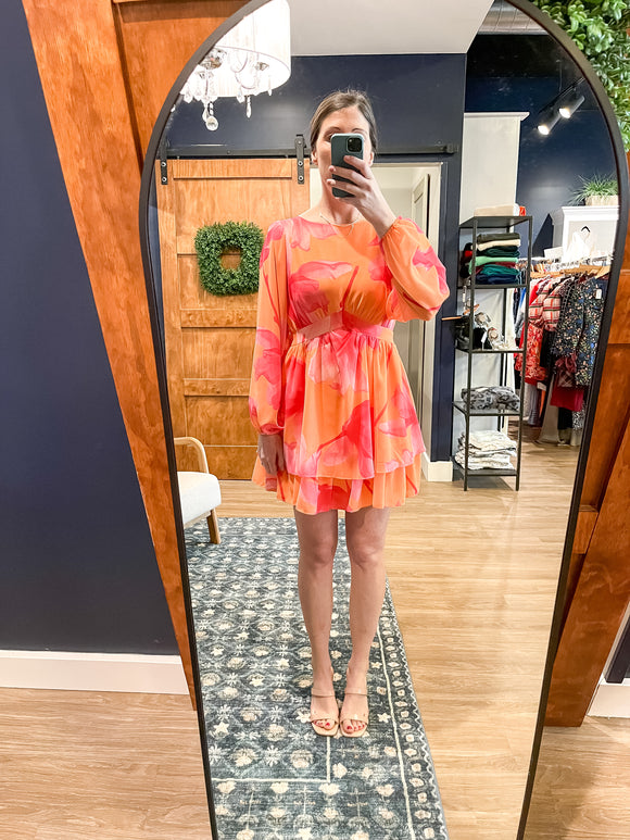 Pink/Orange Double Ruffle Mini Dress