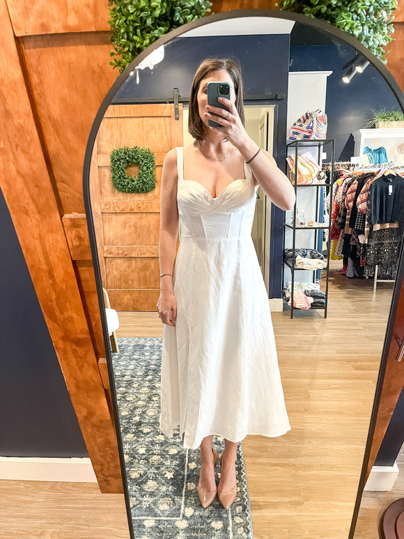 White Linen Midi Dress w/ Slit