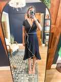 Navy w/ White Trim Flounce Hem Dress