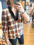 Winter Tartan Top w/ Black Corduroy Trim