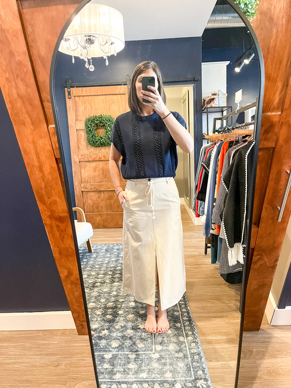 Ecru Midi Skirt w/ Rope Tie