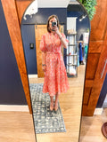 Coral Print Pleated Midi Dress