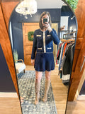 Navy Cardigan Skirt Set