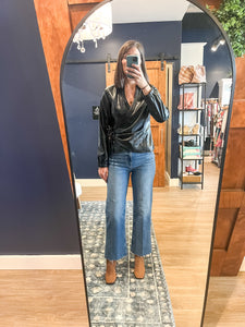 Black Pleather Wrap Blouse