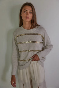 Grey Sweater w/ Gold Sequin Stripe