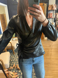 Black Pleather Wrap Blouse