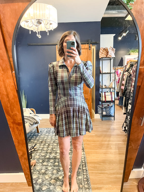 Galway Plaid Button Pleated Dress