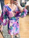 Purple Silk Watercolor L/S Dress