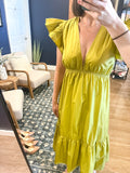 Lime Ruffle Shoulder Dress