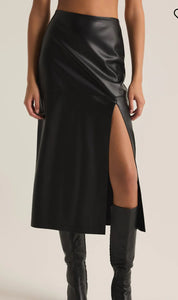 Black Midi Pleather Skirt w/ Slit