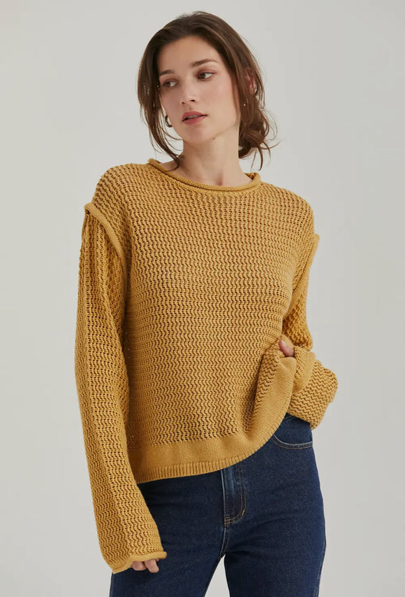 Gold Cotton Weave Sweater